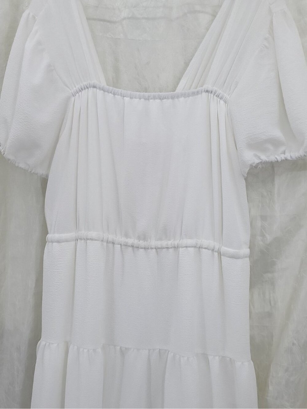 Dex Puff Sleeve  White Tiered Midi Dress Size XL - Picture 2 of 11
